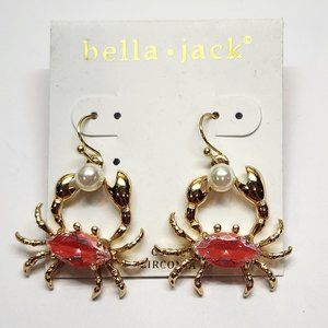 Bella Jack Pink CZ Crab Holding Imitation Pearl Hook Earrings